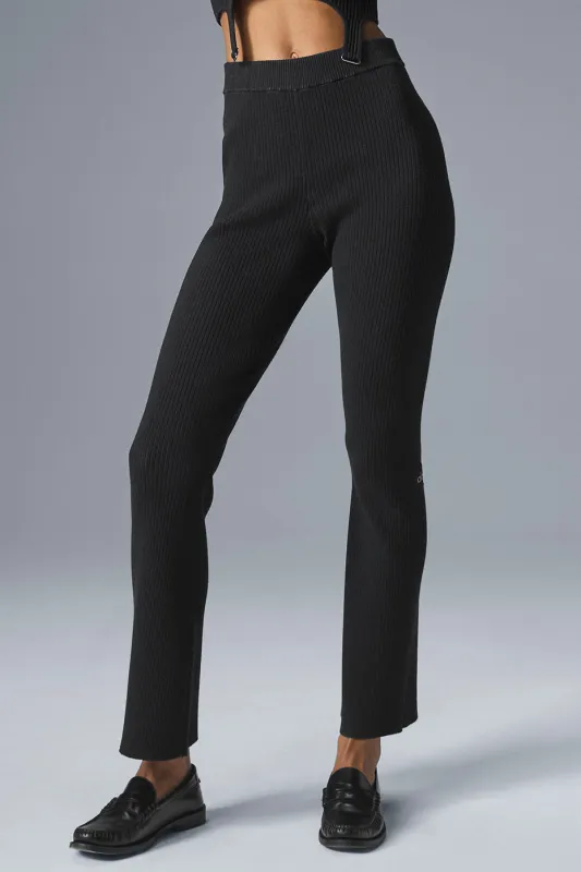 ALO | Denim Knit High-Waist Flare Pants in Black/Anthracite, Size: 2XS sold by Alo Yoga