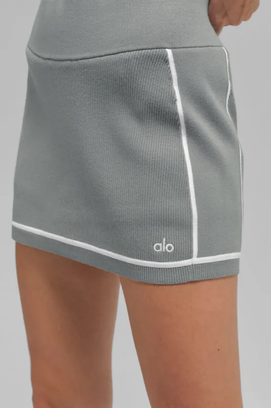 ALO | Ribbed Sweater Knit Highline Mini Skirt in Lunar Grey/White, Size: 2XS made by Alo Yoga