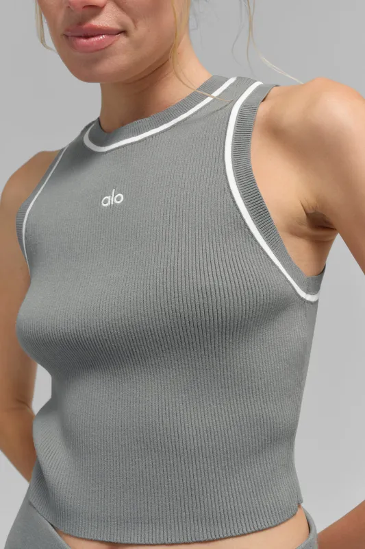 ALO | Ribbed Sweater Knit Highline Cropped Tank Top in Lunar Grey/White, Size: XS sold by Alo Yoga