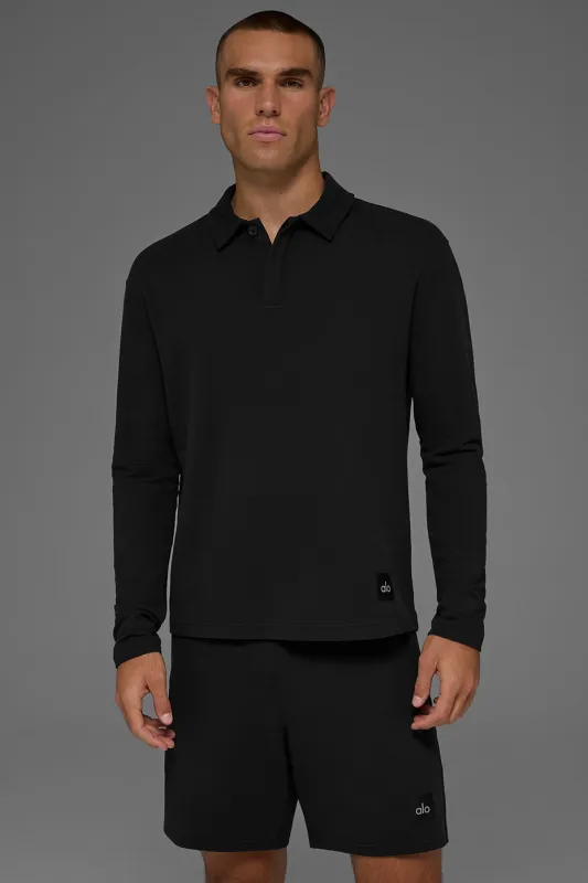 Double Take Long Sleeve Polo - Black made by Alo Yoga