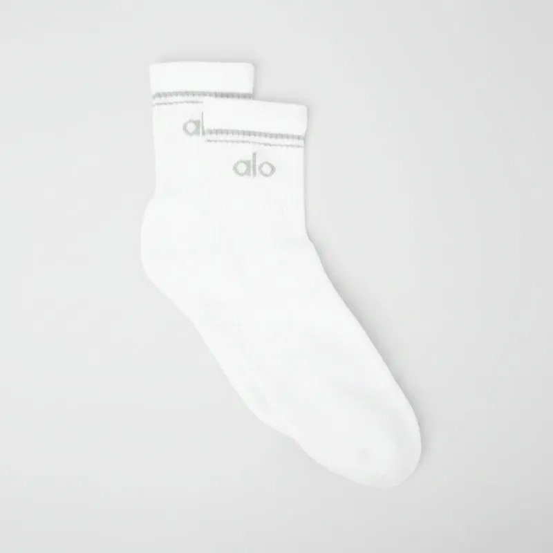 Unisex Half-Crew Throwback Sock - White/Titanium made by Alo Yoga