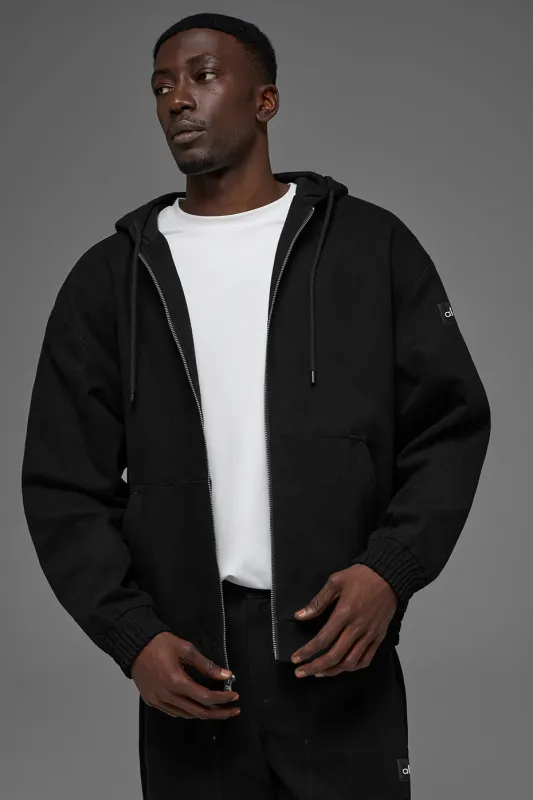 Cotton Canvas Full Zip Hoodie - Black made by Alo Yoga
