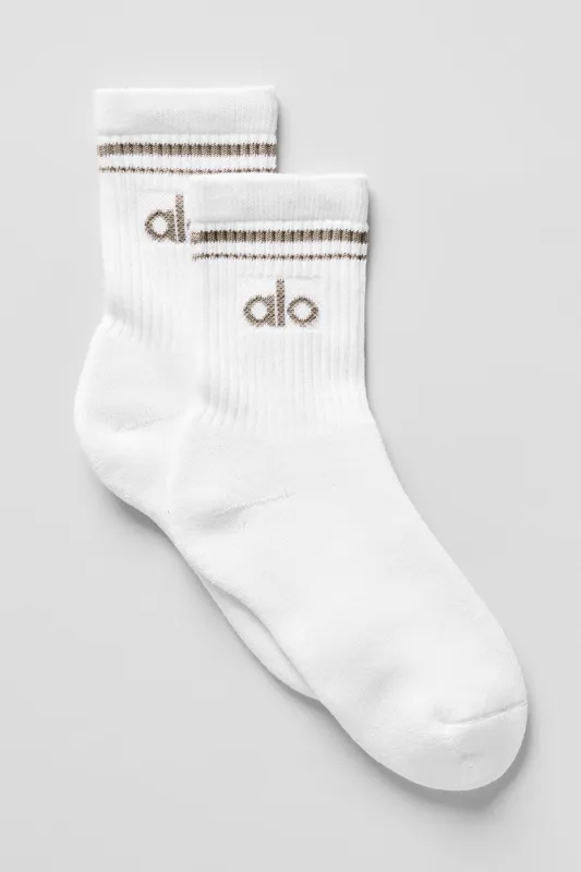 Unisex Half-Crew Throwback Sock - White/Light Cocoa made by Alo Yoga