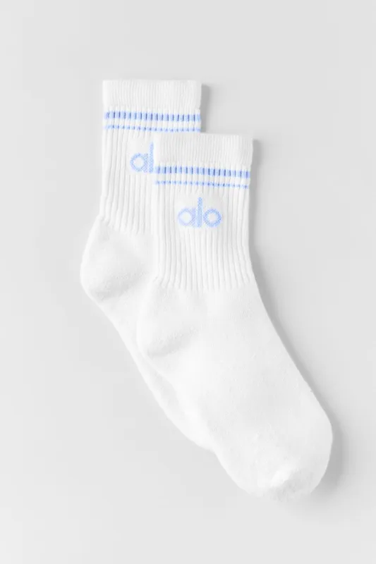 Unisex Half-Crew Throwback Sock - White/Light Provence Blue made by Alo Yoga