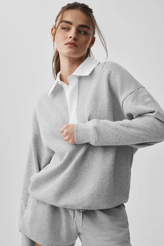 Take It Easy Long Sleeve Henley Pullover - Athletic Heather Grey/White made by Alo Yoga
