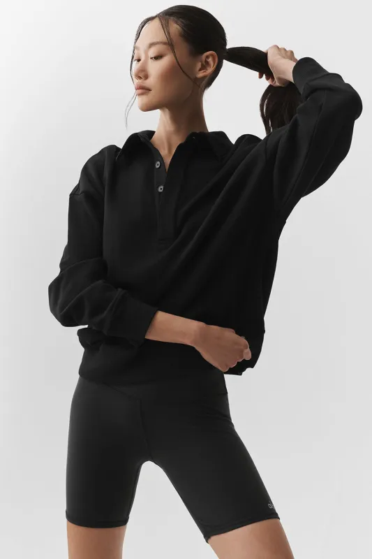 Take It Easy Long Sleeve Henley Pullover - Black made by Alo Yoga
