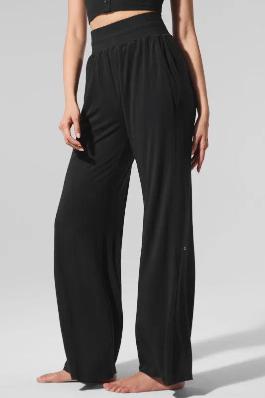 Semi-Sheer Delicate Lounge Flare Pant - Black made by Alo Yoga