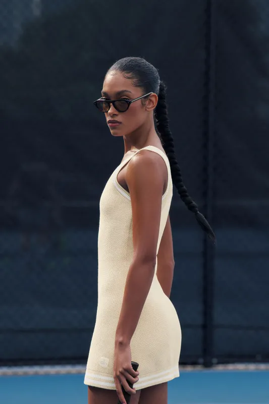 Tennis Club Sweater Knit Dress - Oatmeal/White made by Alo Yoga