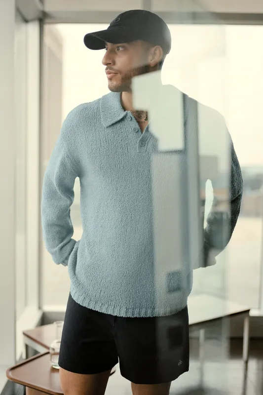 Textured Knit Long Sleeve Polo - Desert Sage made by Alo Yoga
