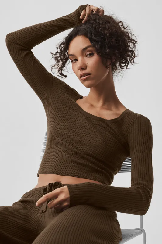 Sweater Knit Unwind Long Sleeve - Espresso made by Alo Yoga