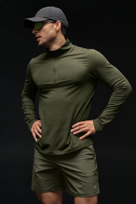 Conquer 1/4 Zip Reform Long Sleeve - Green Olive made by Alo Yoga