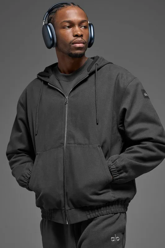 Cotton Canvas Full Zip Hoodie - Anthracite made by Alo Yoga