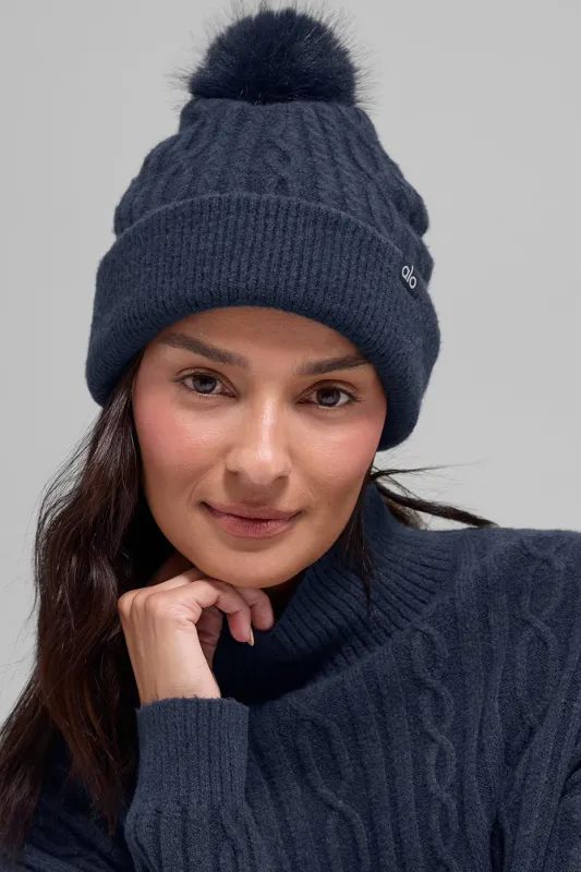 Cable Knit Winter Bliss Beanie - Navy made by Alo Yoga