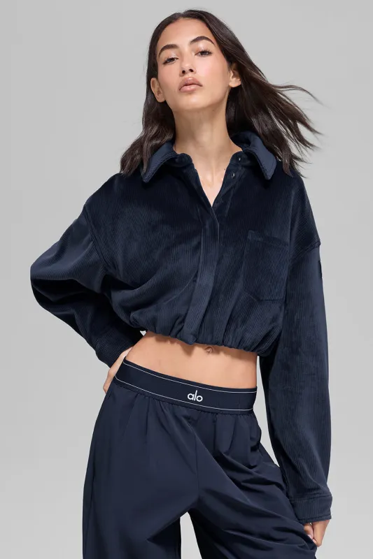 Ribbed Velour Cropped Mountain Side Jacket - Navy made by Alo Yoga