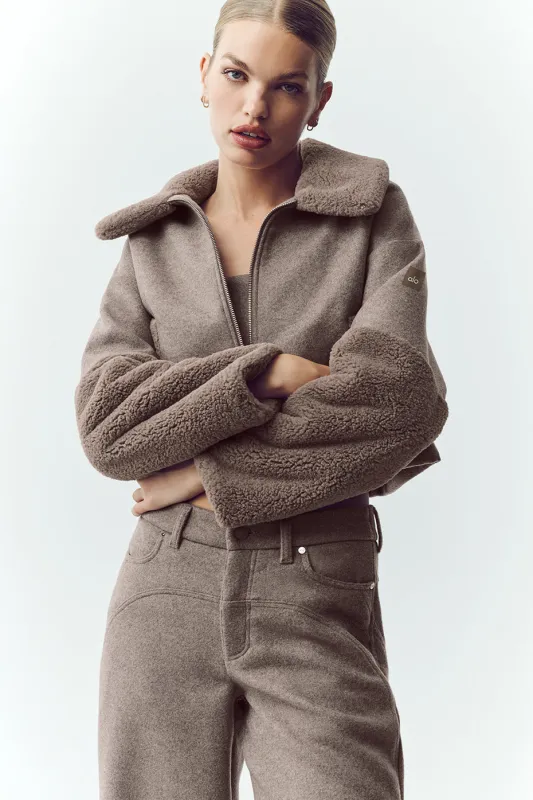 Wool Blend Nightfall Bomber - Alpine Cocoa Heather made by Alo Yoga