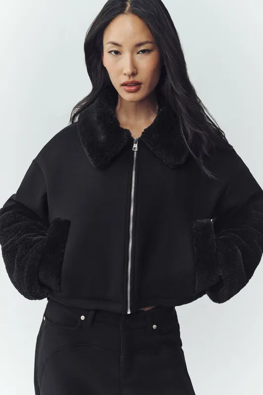 Wool Blend Nightfall Bomber - Black made by Alo Yoga