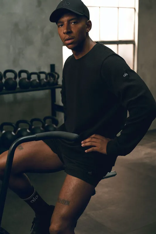 Waffle Lounge Long Sleeve Crew - Black made by Alo Yoga