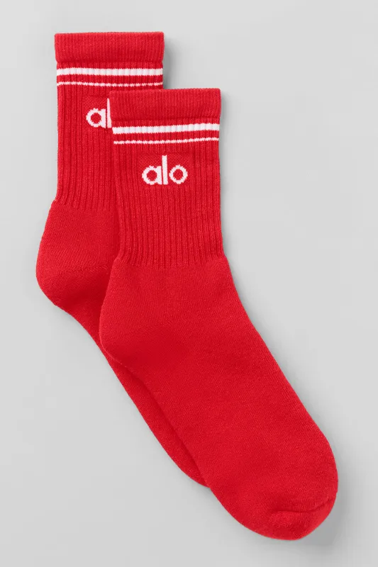Unisex Half-Crew Throwback Sock - Bright Red/White made by Alo Yoga
