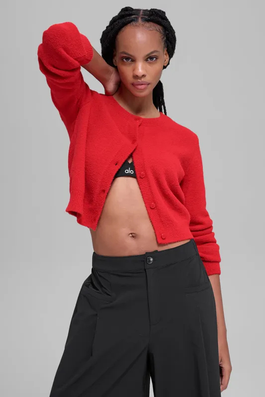 Snuggle Up Sweater Cropped Cardigan - Bright Red made by Alo Yoga