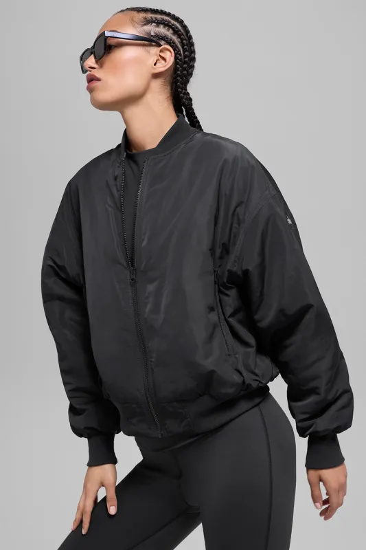 Faux Fur Urbanite Bomber - Black/Ivory made by Alo Yoga