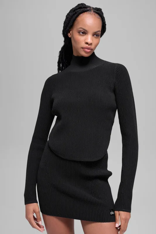 Denim Knit Backless Long Sleeve - Black/Anthracite made by Alo Yoga