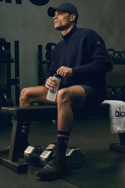 Domain Shift Rib Knit 1/4 Zip Sweater - Navy made by Alo Yoga