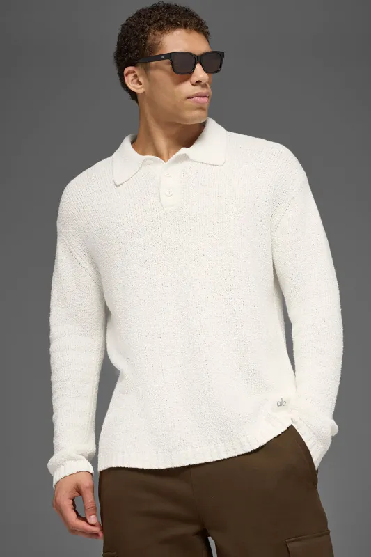 Textured Knit Long Sleeve Polo - Ivory made by Alo Yoga