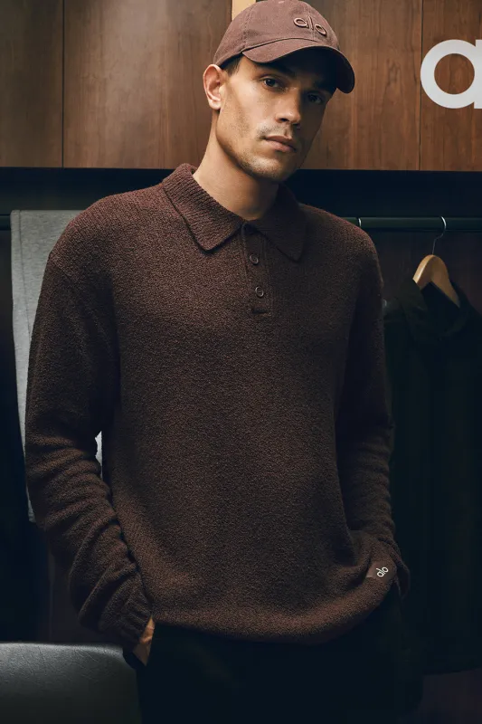 Textured Knit Long Sleeve Polo - Brownstone made by Alo Yoga