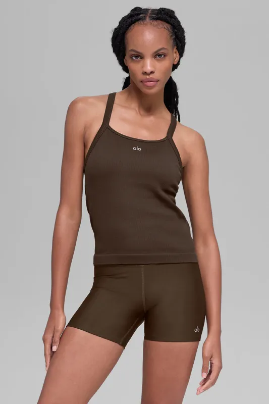 Seamless Ribbed Favorite Full Length Bra Tank - Espresso made by Alo Yoga