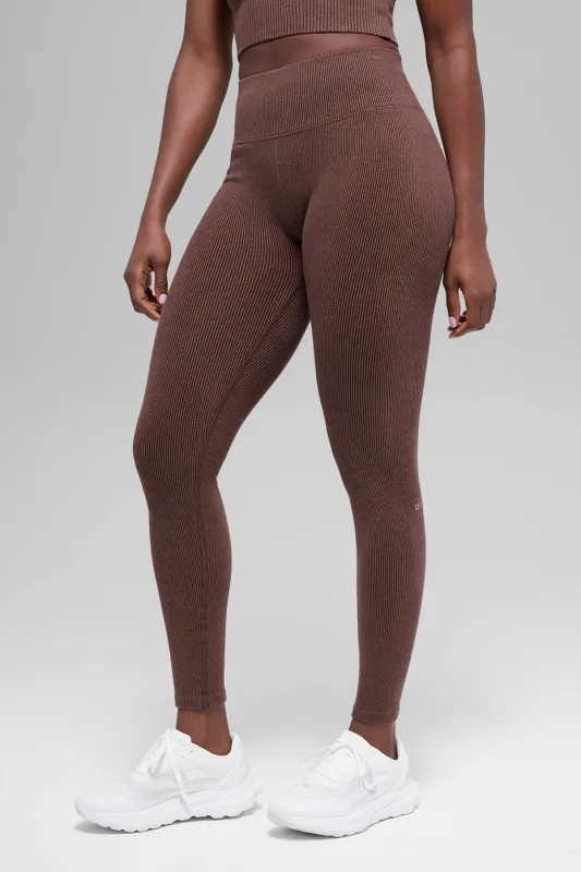 Seamless High-Waist Two Tone Rib Legging - Brownstone Heather made by Alo Yoga