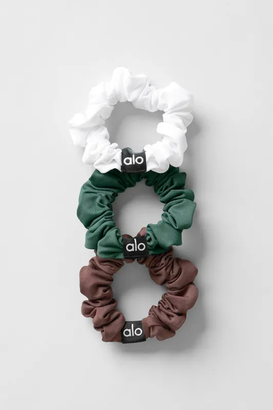 Fresh Mini Scrunchie 3-Pack - Brownstone/White/Clover Green made by Alo Yoga