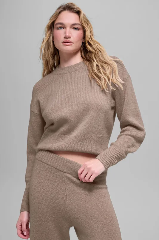 Wool Cashmere Cropped New Class Crewneck Sweater - Chai Latte made by Alo Yoga