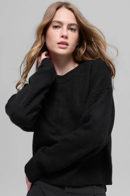 Wool Cashmere Cropped New Class Crewneck Sweater - Black made by Alo Yoga