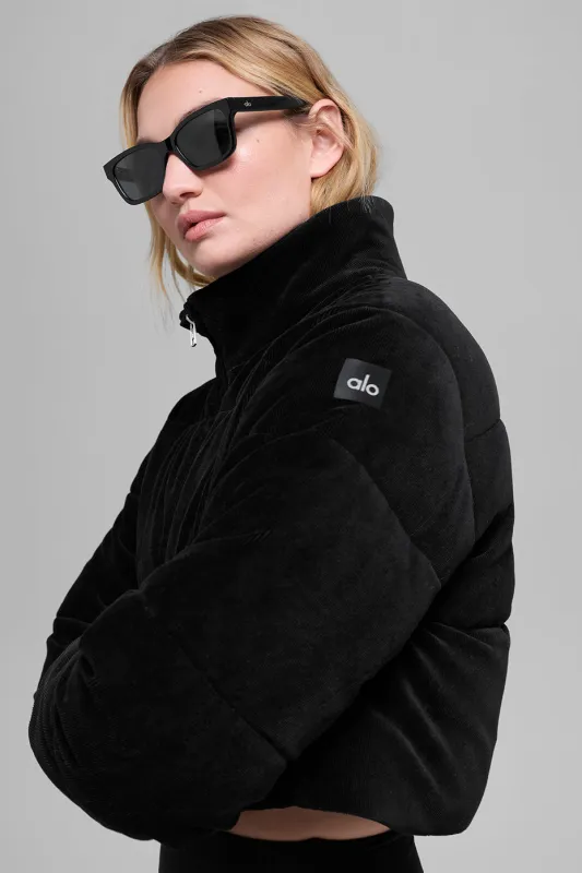 Micro Corduroy Dreamy Puffer - Black made by Alo Yoga
