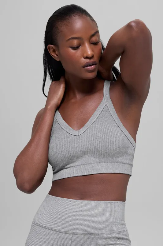 Seamless Two Tone Rib Bra - Light Misty Grey Heather made by Alo Yoga