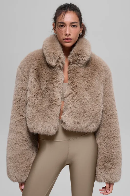 Opulent Faux Fur Cropped Jacket - Oat made by Alo Yoga