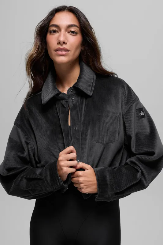 Ribbed Velour Cropped Mountain Side Jacket - Black made by Alo Yoga