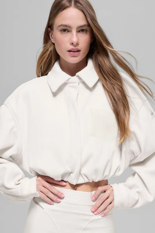 Ribbed Velour Cropped Mountain Side Jacket - Ivory made by Alo Yoga