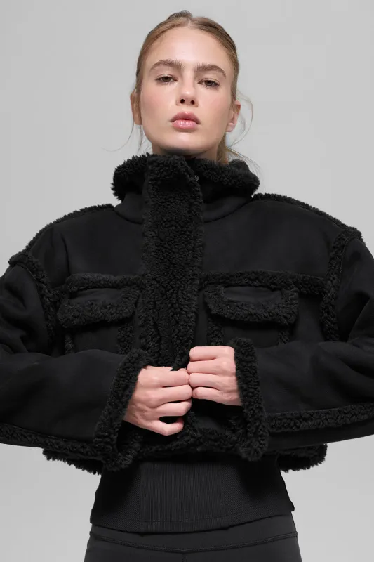 Faux Shearling Snowfall Cropped Jacket - Black made by Alo Yoga