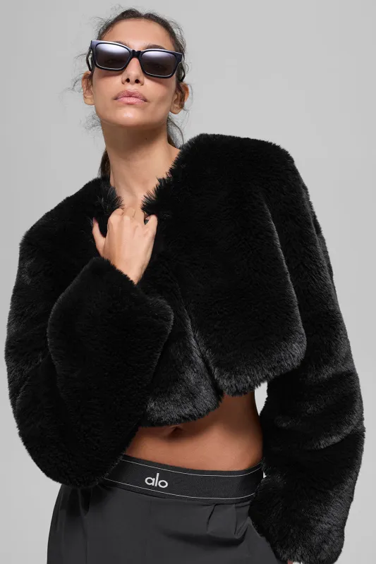 Faux Fur Chic Cropped Jacket - Black made by Alo Yoga