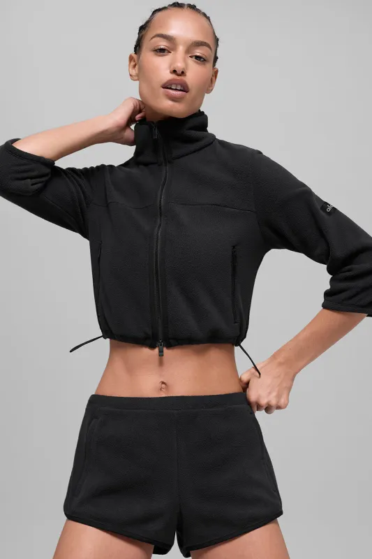 Polar Fleece Retreat Cropped Jacket - Black made by Alo Yoga
