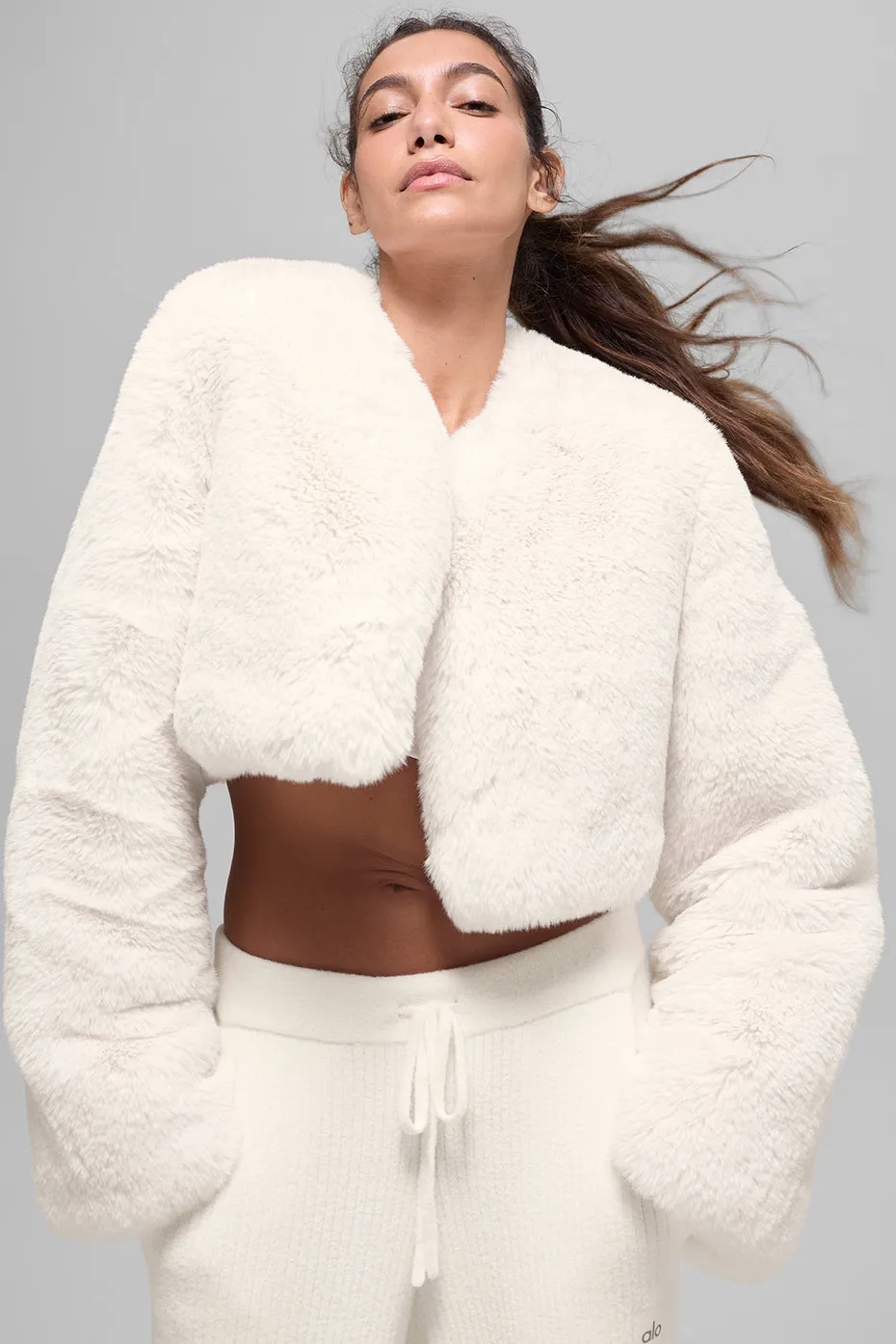 Faux Fur Chic Cropped Jacket - Ivory sold by Alo Yoga