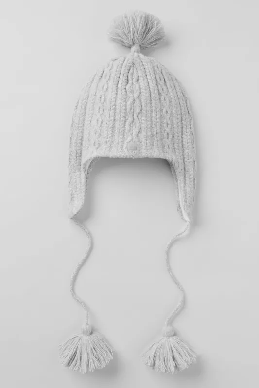 Cable Knit Winter Bliss Earflap Beanie - Athletic Heather Grey made by Alo Yoga
