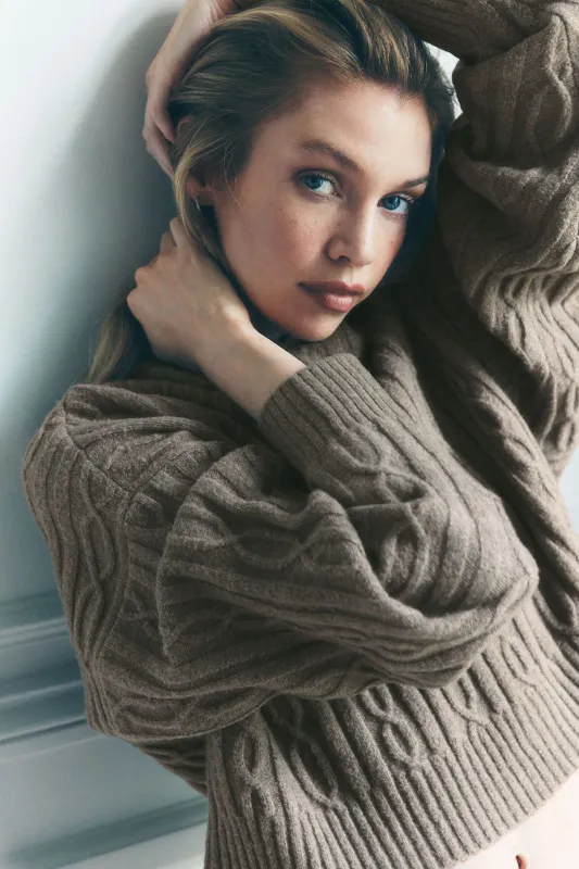 Cable Knit Winter Bliss Hoodie - Light Cocoa made by Alo Yoga