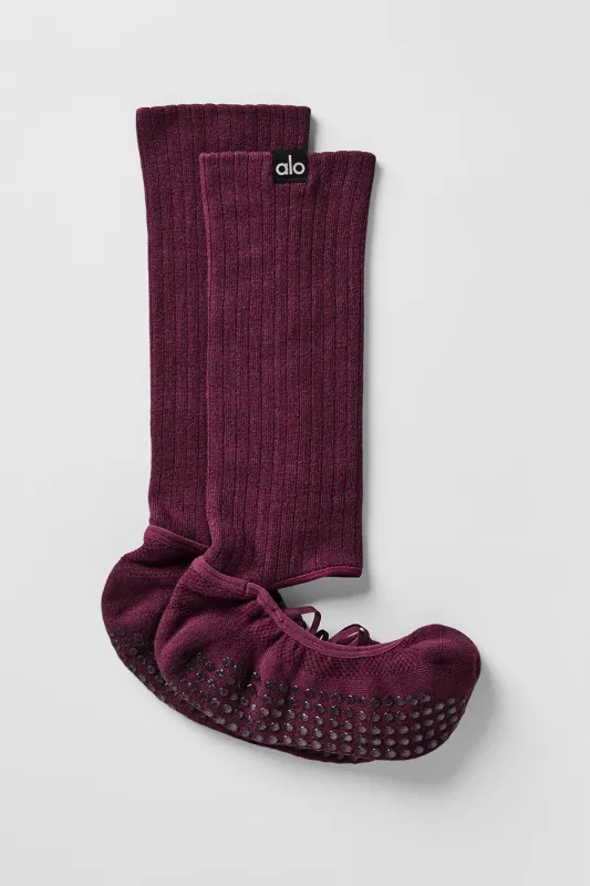 Women's Strappy Siren Grip Sock - Burgundy made by Alo Yoga