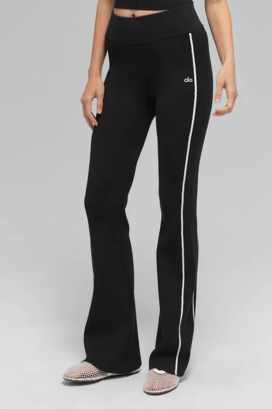 Ribbed Sweater Knit Highline Flare Pant - Black/White made by Alo Yoga