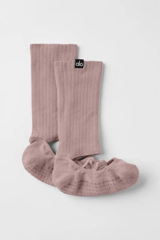 Women's Strappy Siren Grip Sock - Taupe made by Alo Yoga