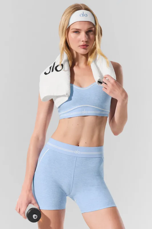 4” Alosoft High-Waist Heart Throb Short - Seashell Blue Heather/White made by Alo Yoga