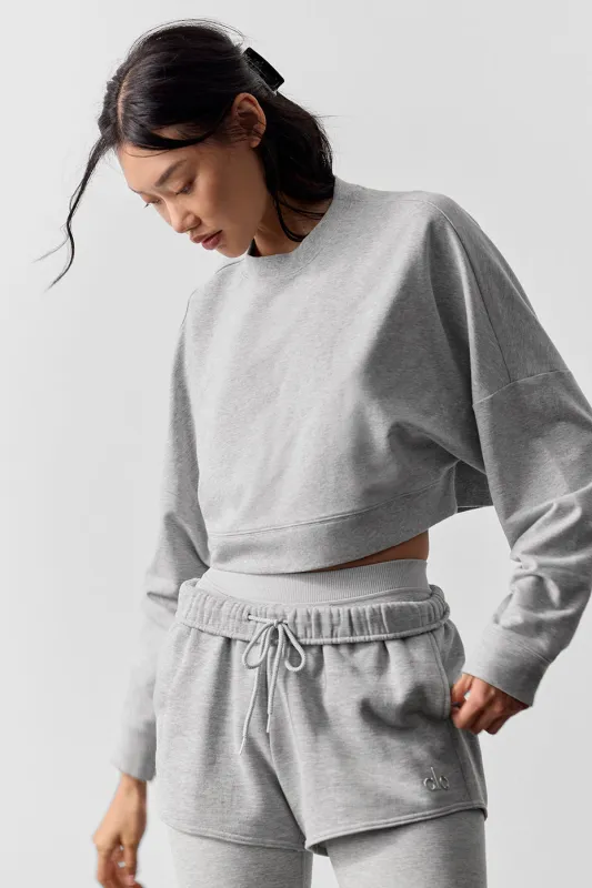 Cropped Sway Crew Neck Pullover - Athletic Heather Grey made by Alo Yoga