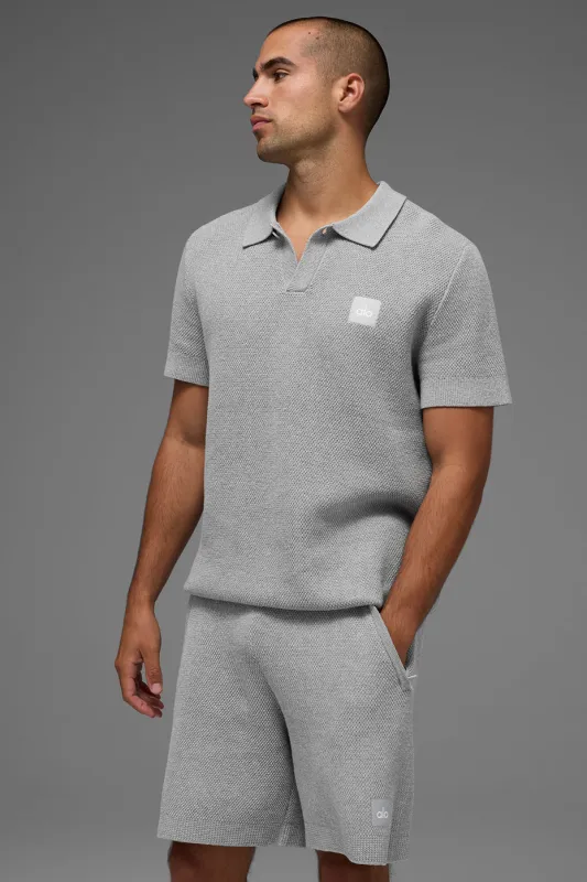Sports Club Sweater Knit Polo - Athletic Heather Grey made by Alo Yoga